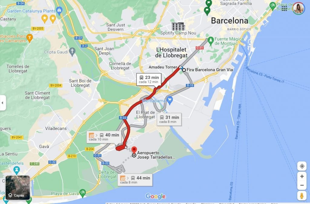 mappa per arrivare a Cphi dall'aeroporto di Barcellona