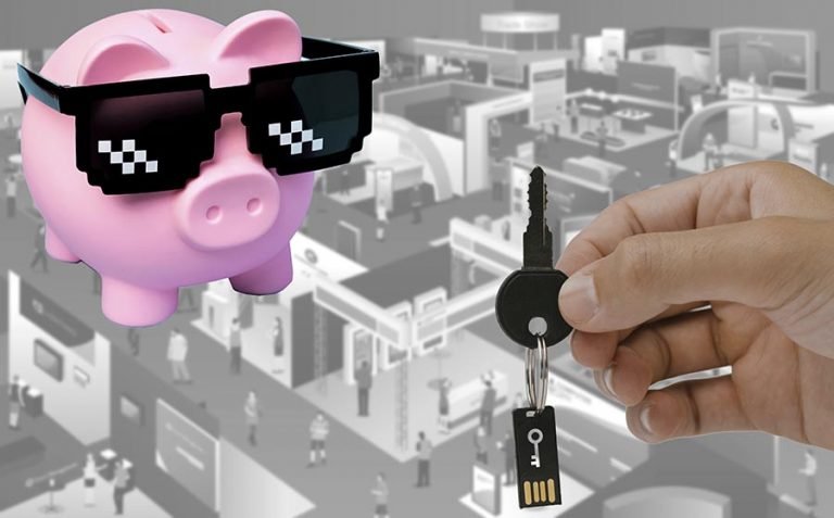 pig and key over a trade show background