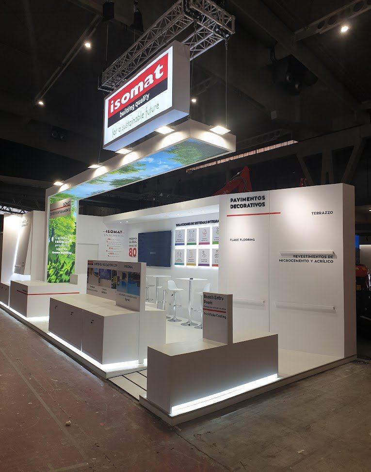 Stand de feria: ISOMAT Rebuild 2026: construccion de stand con superficies retroiluminadas, vista 6
